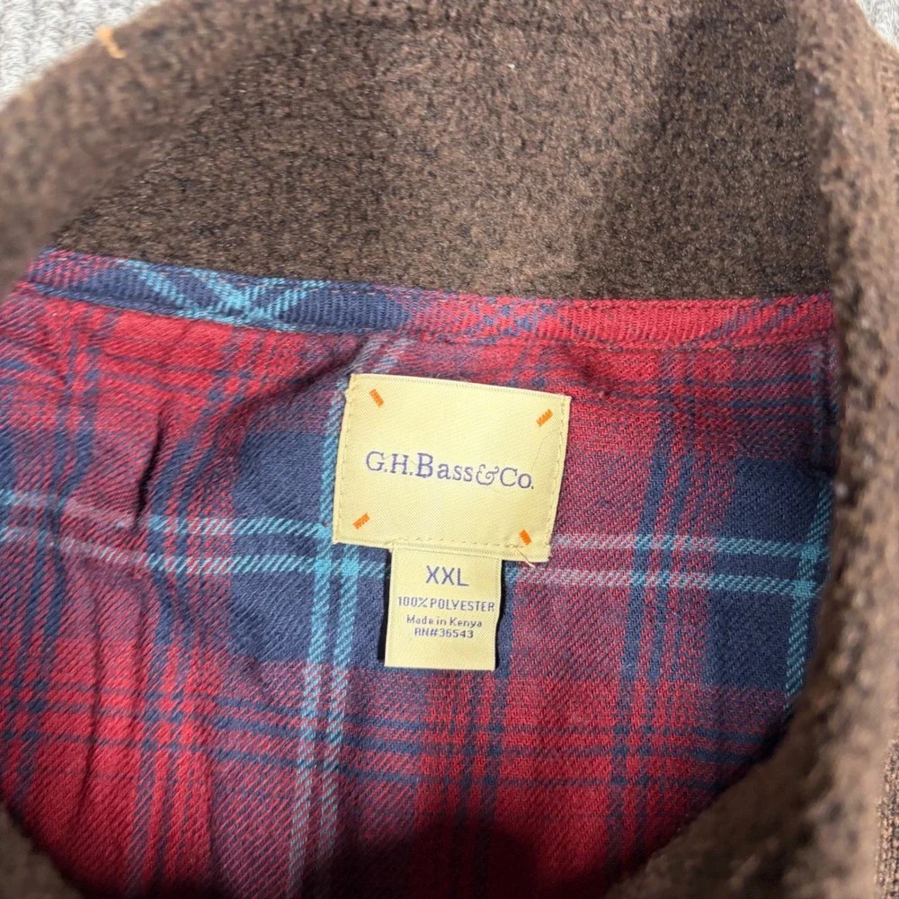 GH Bass & Co Jacket Mens XXL Brown Full Zip Sweater Fleece Mock Neck Flannel